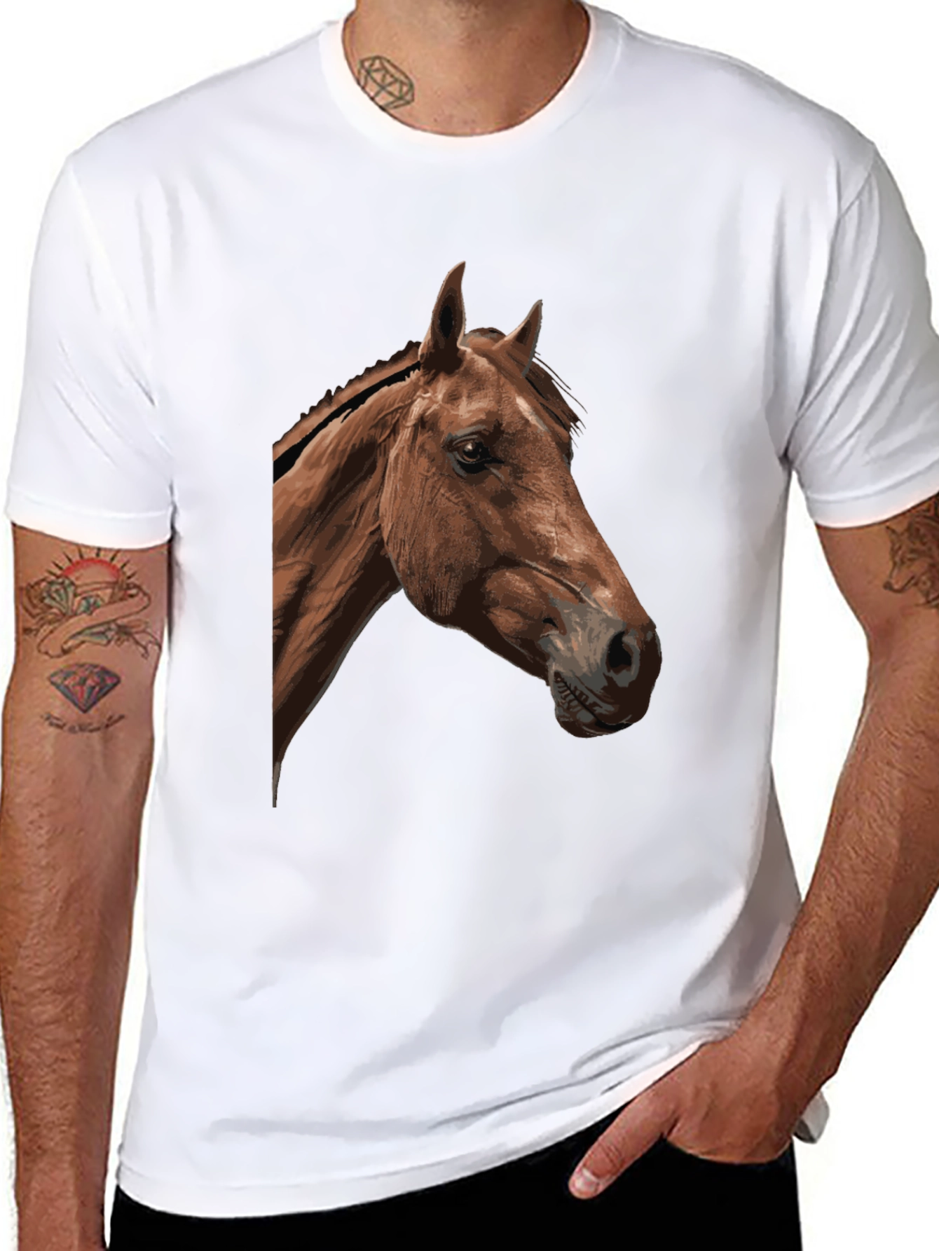 Horse Graphic Tee - Black Cotton Blend T-Shirt