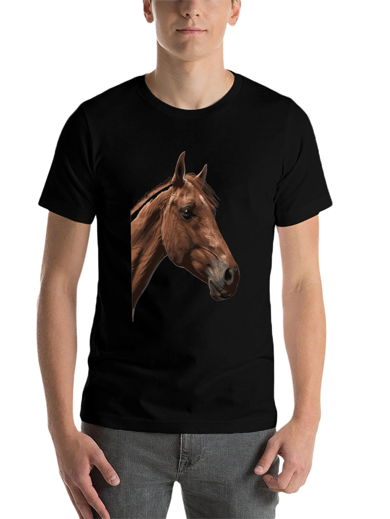 Horse Graphic Tee - Black Cotton Blend T-Shirt