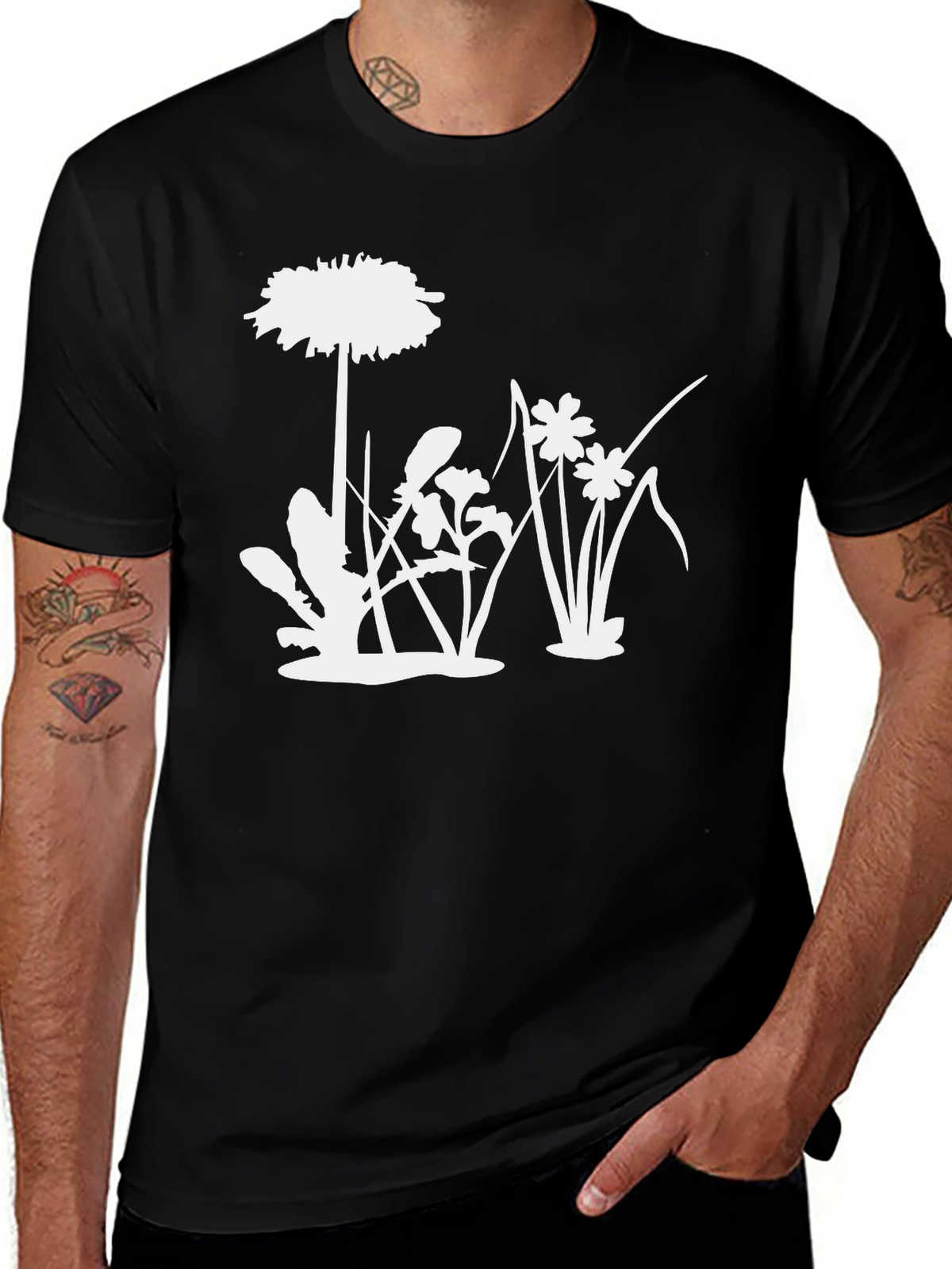 Floral Silhouette Graphic Tee - Black