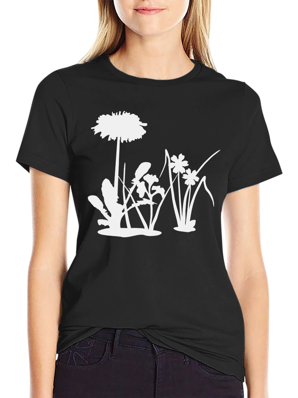 Floral Silhouette Graphic Tee - Black