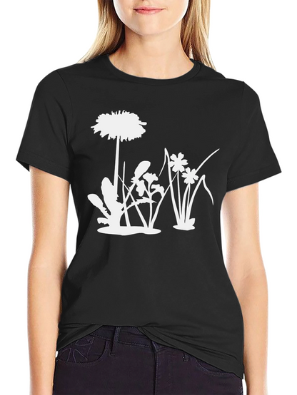 Floral Silhouette Graphic Tee - Black
