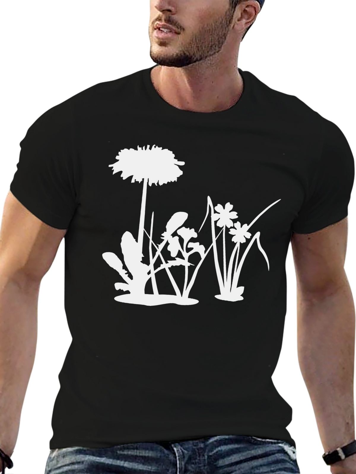 Floral Silhouette Graphic Tee - Black