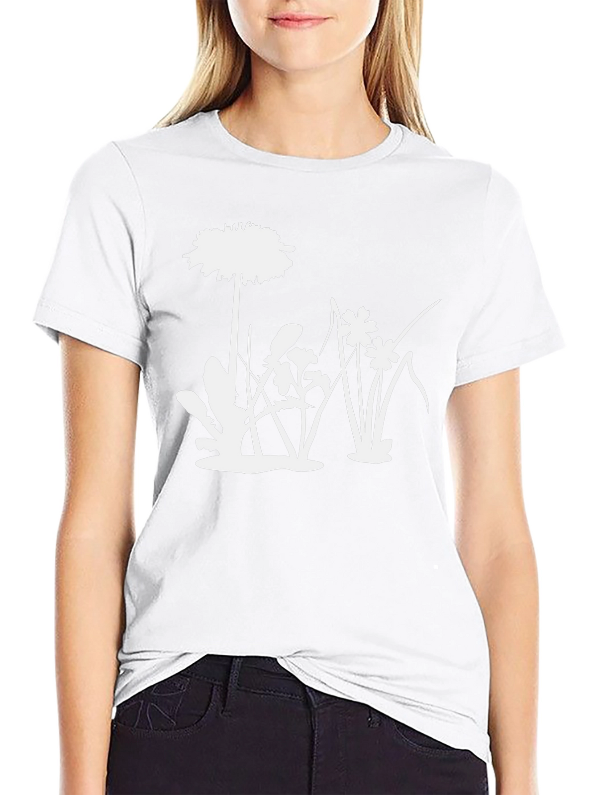 Floral Silhouette Graphic Tee - Black