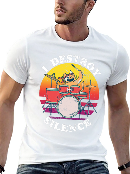 Destroy Silence Cat Drummer Graphic Tee
