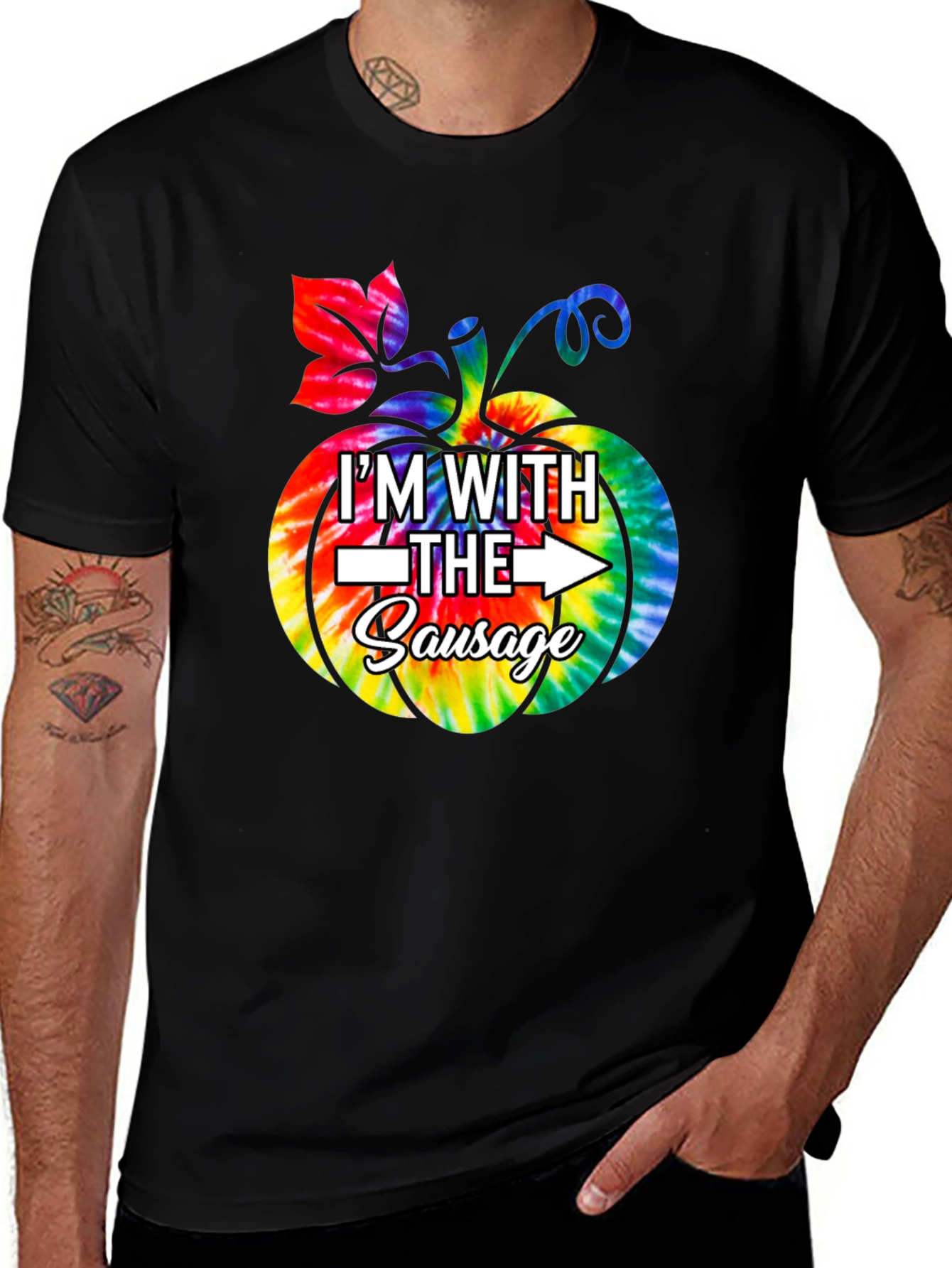 Im With The Sausage Pumpkin Tie-Dye Funny T-Shirt