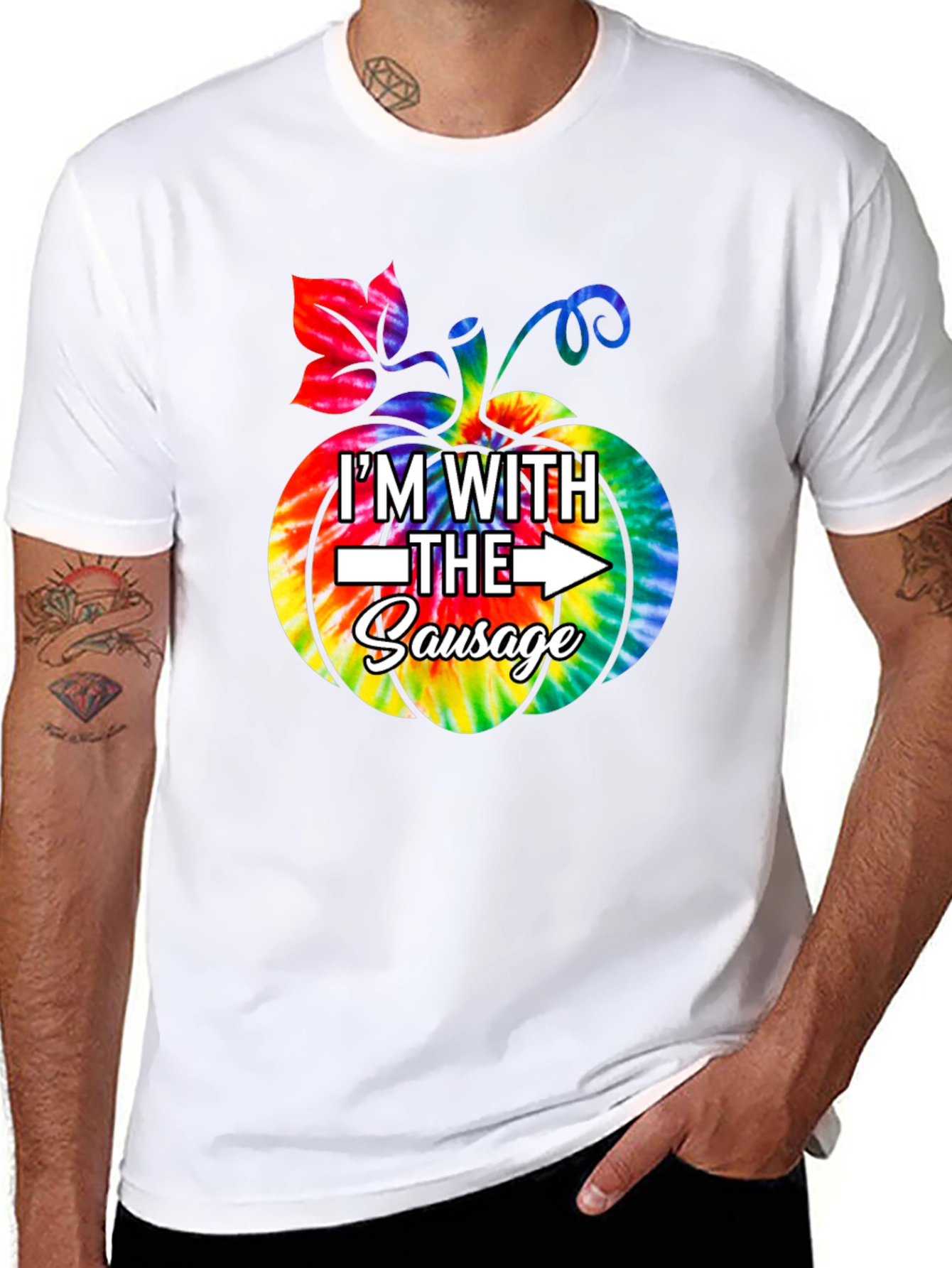 Im With The Sausage Pumpkin Tie-Dye Funny T-Shirt