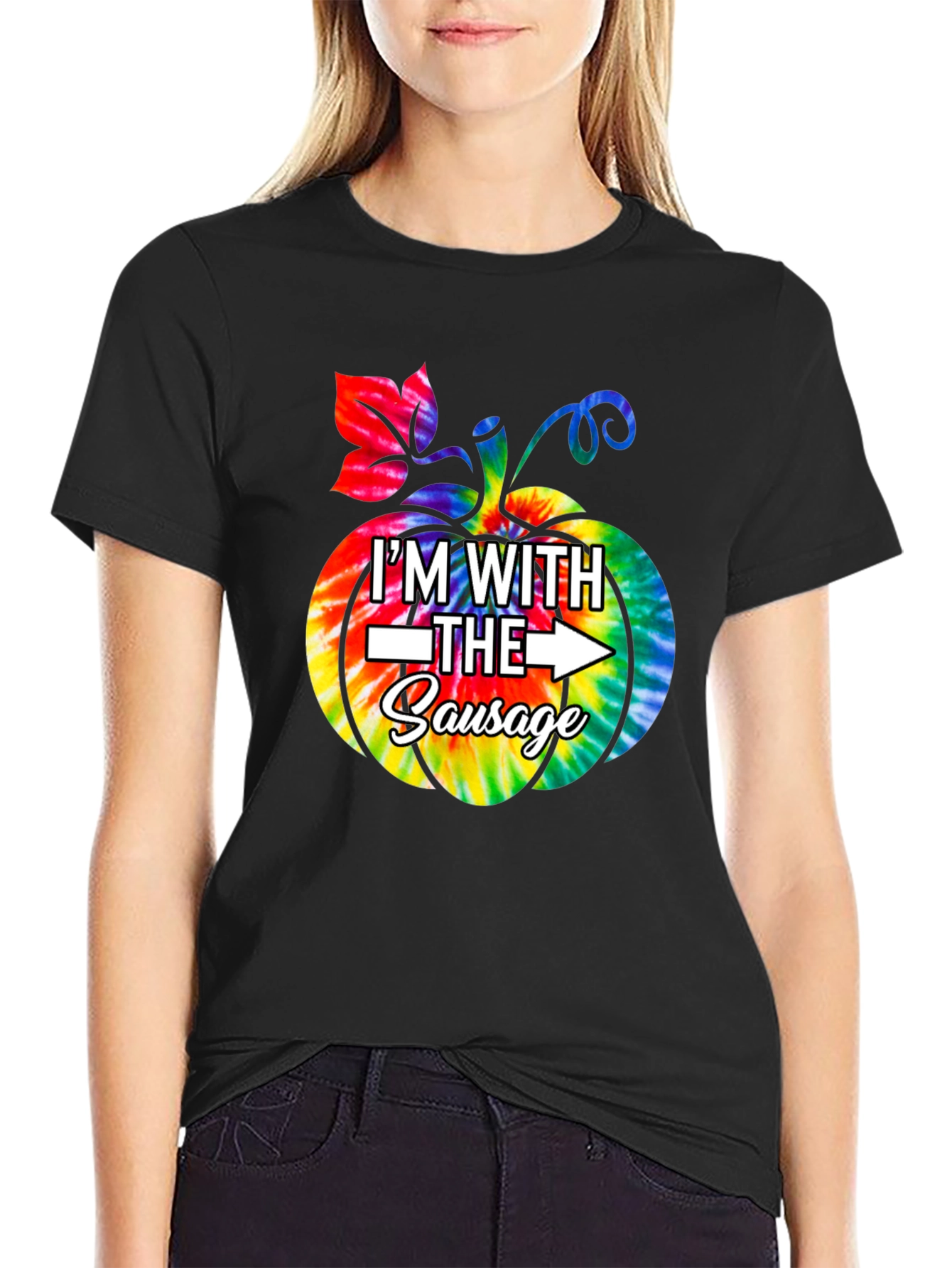 Im With The Sausage Pumpkin Tie-Dye Funny T-Shirt
