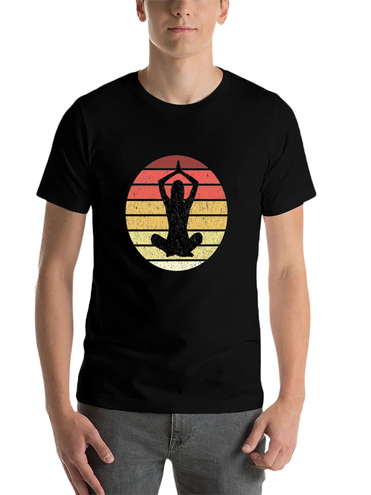 Yoga Pose Graphic Tee - Retro Sunset Design