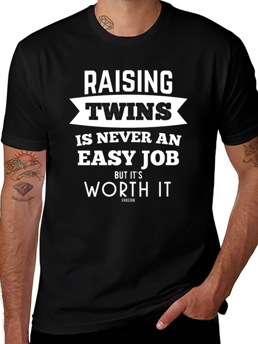 Raising Twins T-Shirt - Black Graphic Tee for Parents