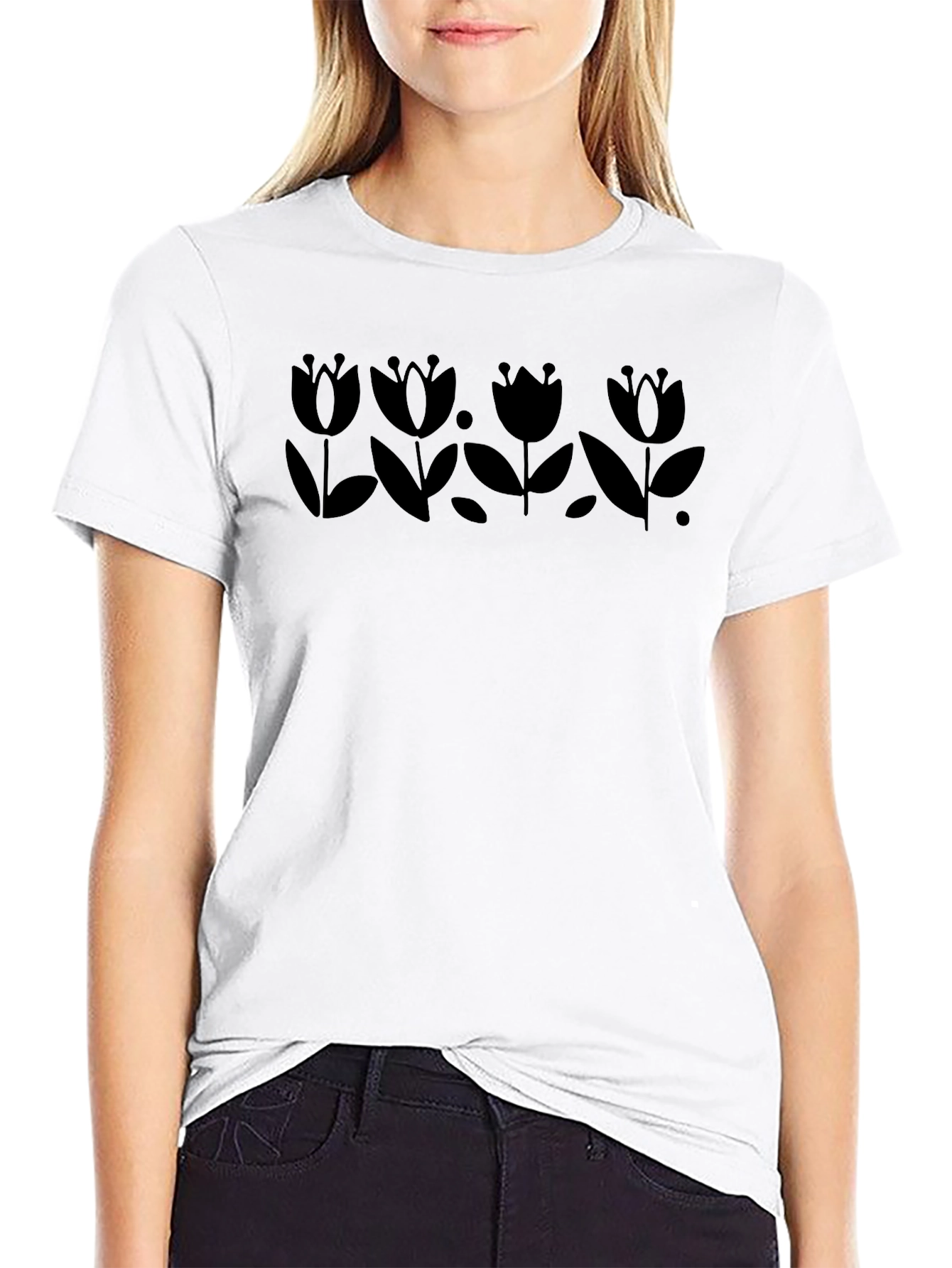 Floral Silhouette Black T-Shirt