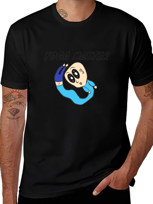 Yoga Master Cartoon Black T-Shirt