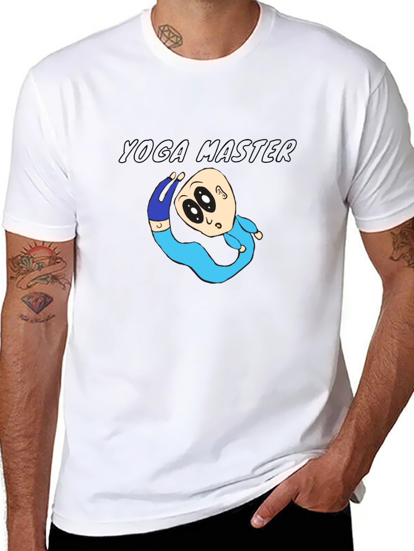 Yoga Master Cartoon Black T-Shirt