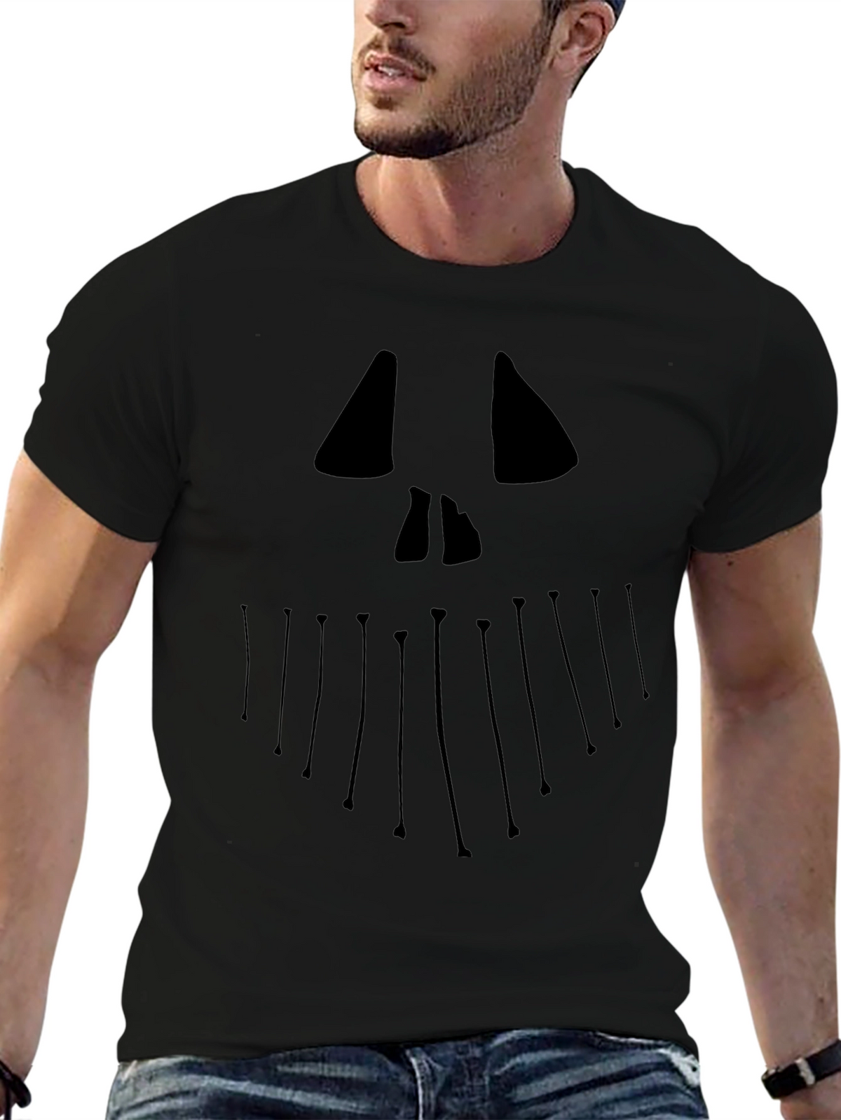 Halloween Jack Face Graphic Tee - Black
