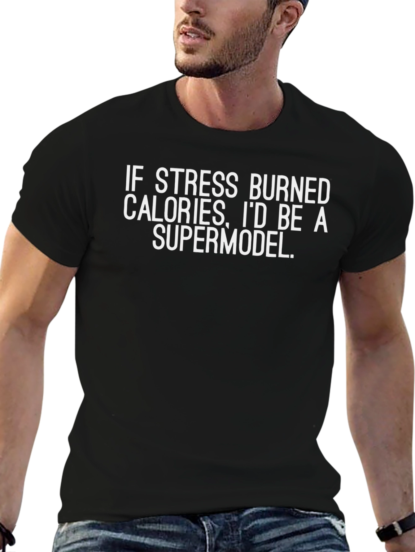 Funny Stress Burned Calories Graphic Tee - Black