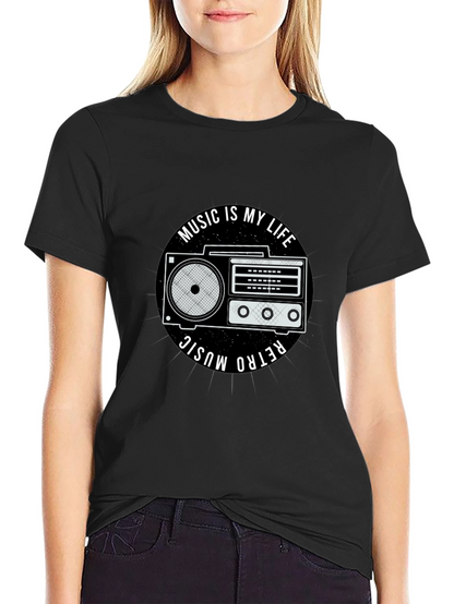 Retro Music is My Life Black Graphic Tee