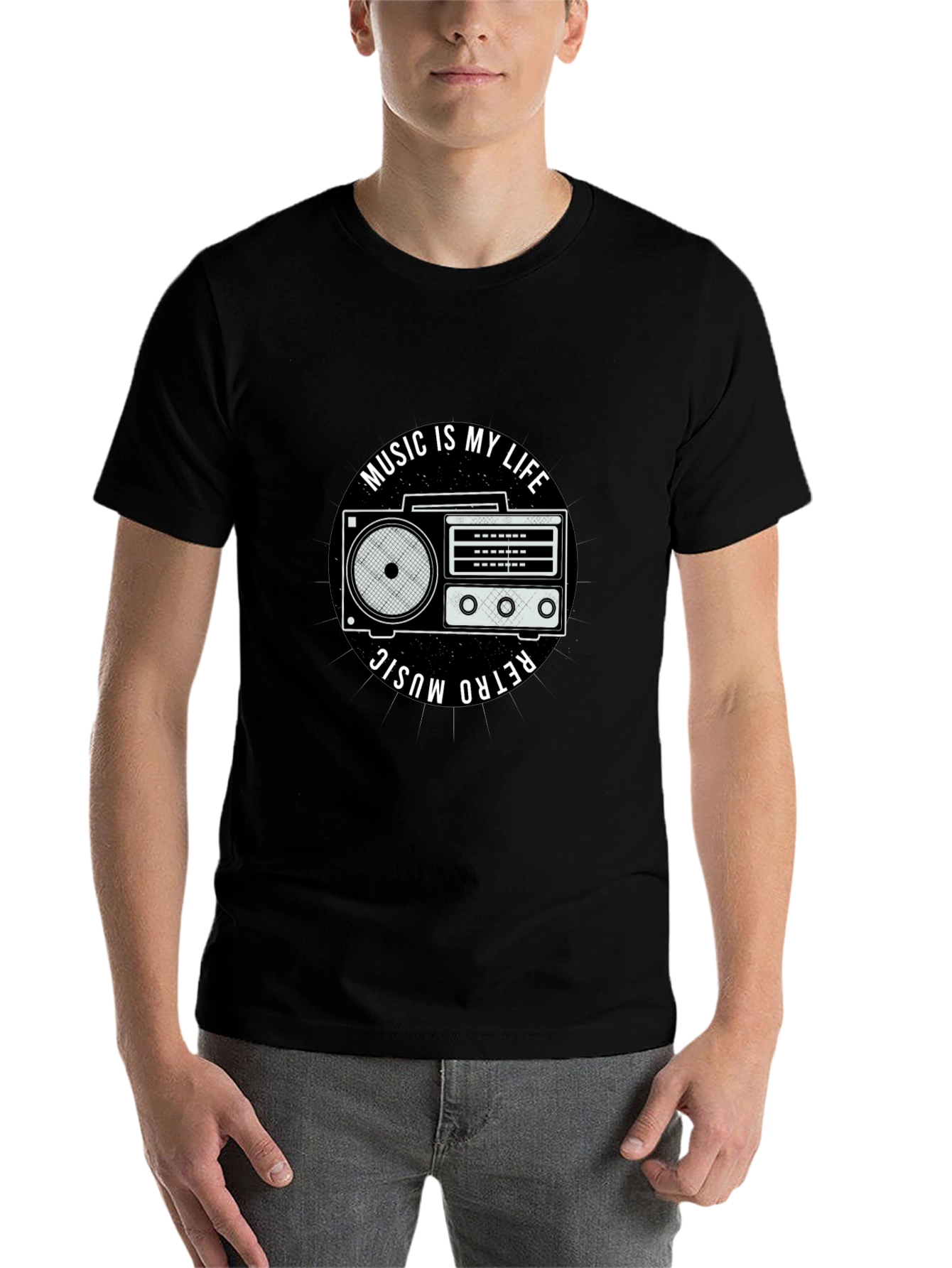 Retro Music is My Life Black Graphic Tee