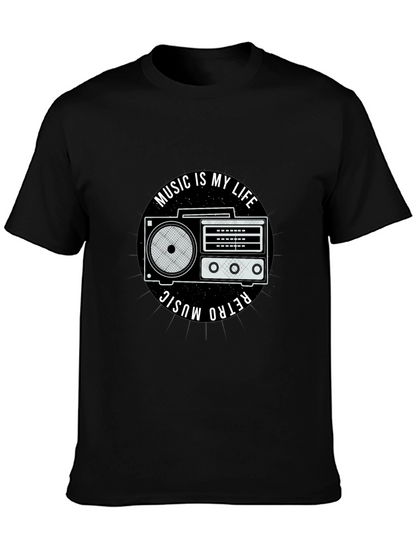 Retro Music is My Life Black Graphic Tee