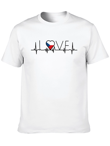Czech Republic Flag Heartbeat Love Graphic T-Shirt