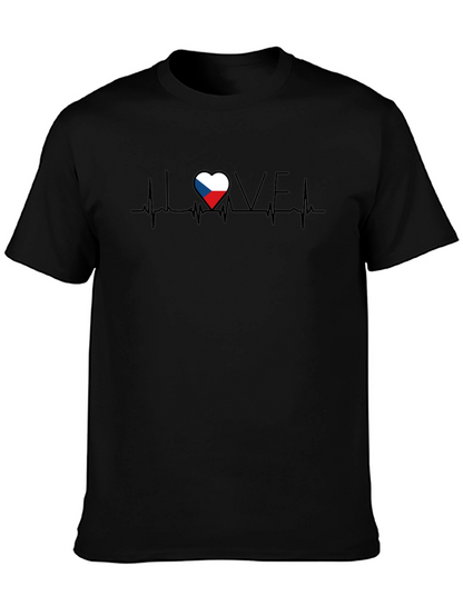 Czech Republic Flag Heartbeat Love Graphic T-Shirt