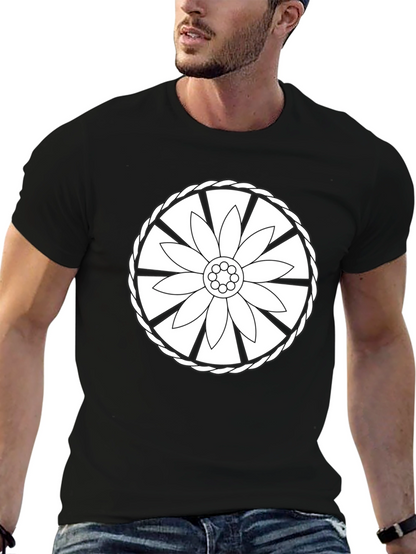 Black Tee with Floral Wheel Design