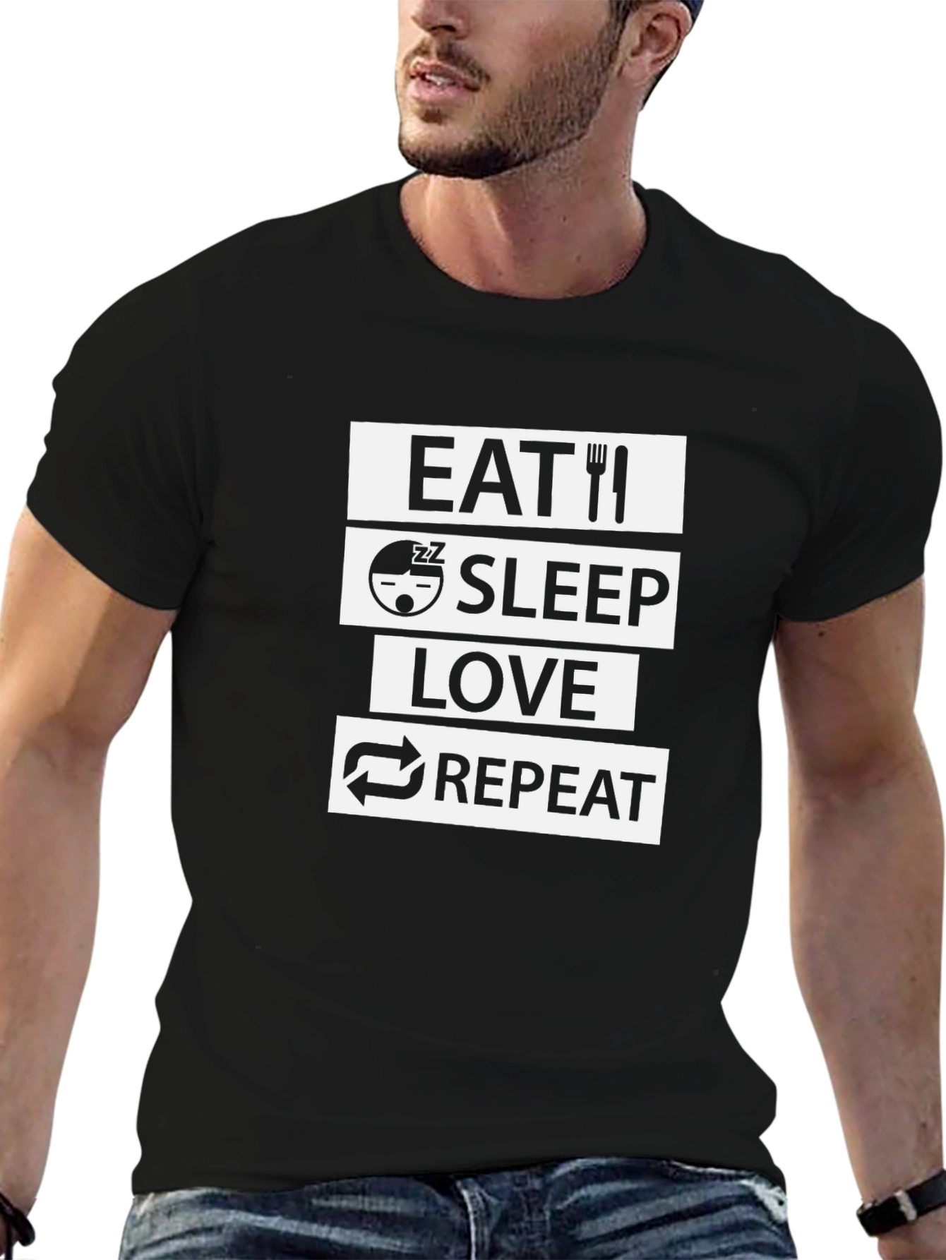 Eat Sleep Love Repeat Black Graphic T-Shirt