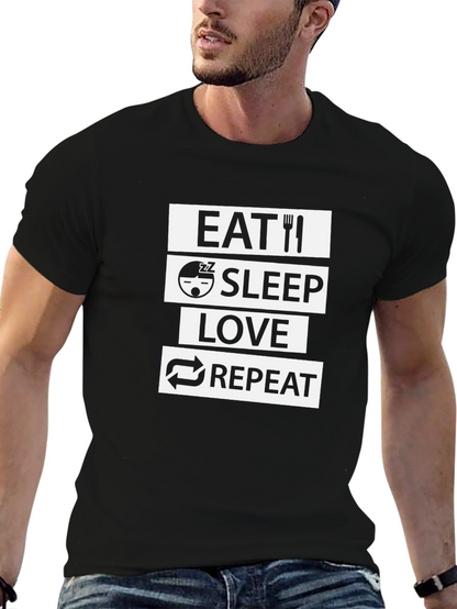 Eat Sleep Love Repeat Black Graphic T-Shirt