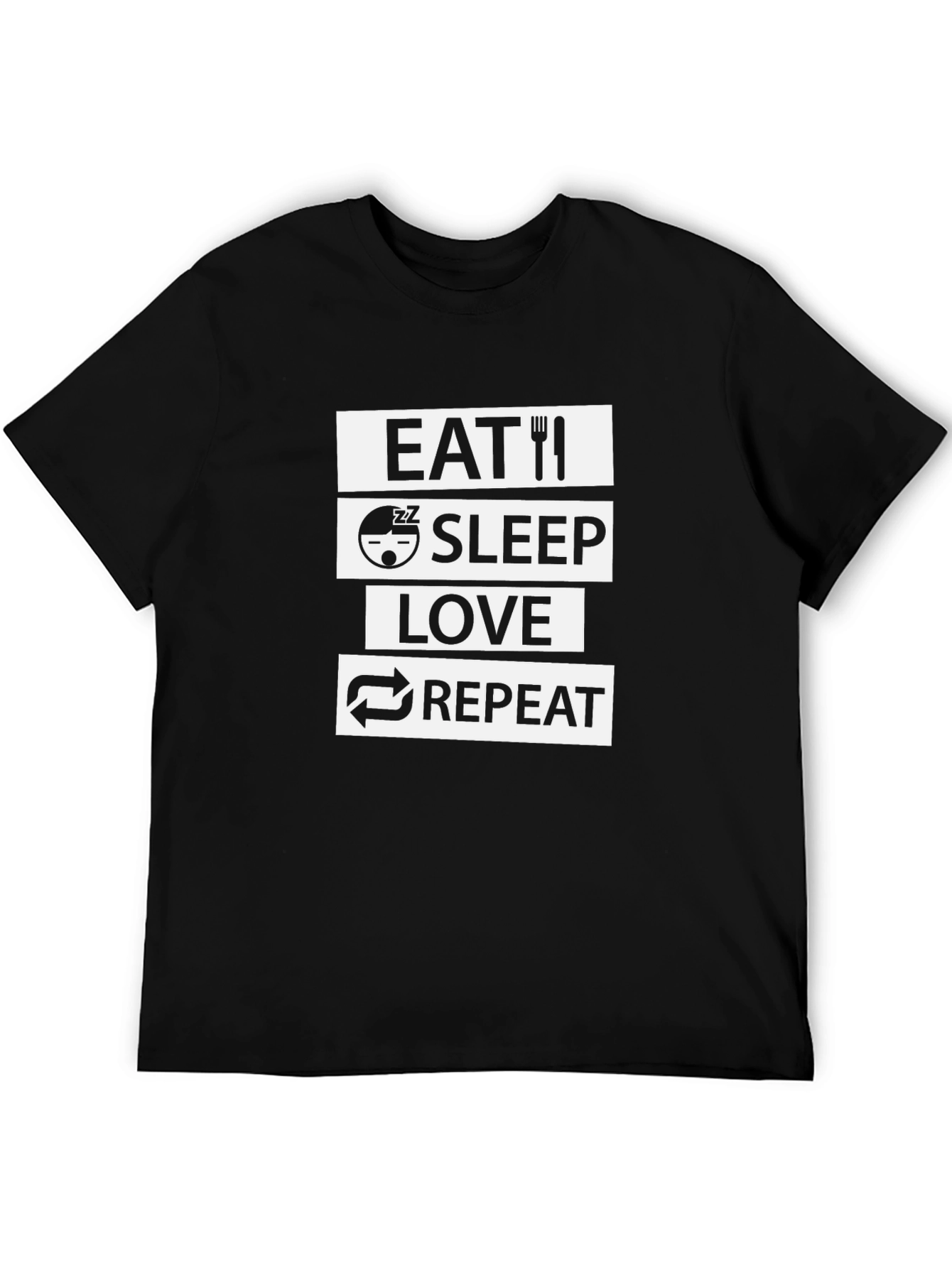 Eat Sleep Love Repeat Black Graphic T-Shirt
