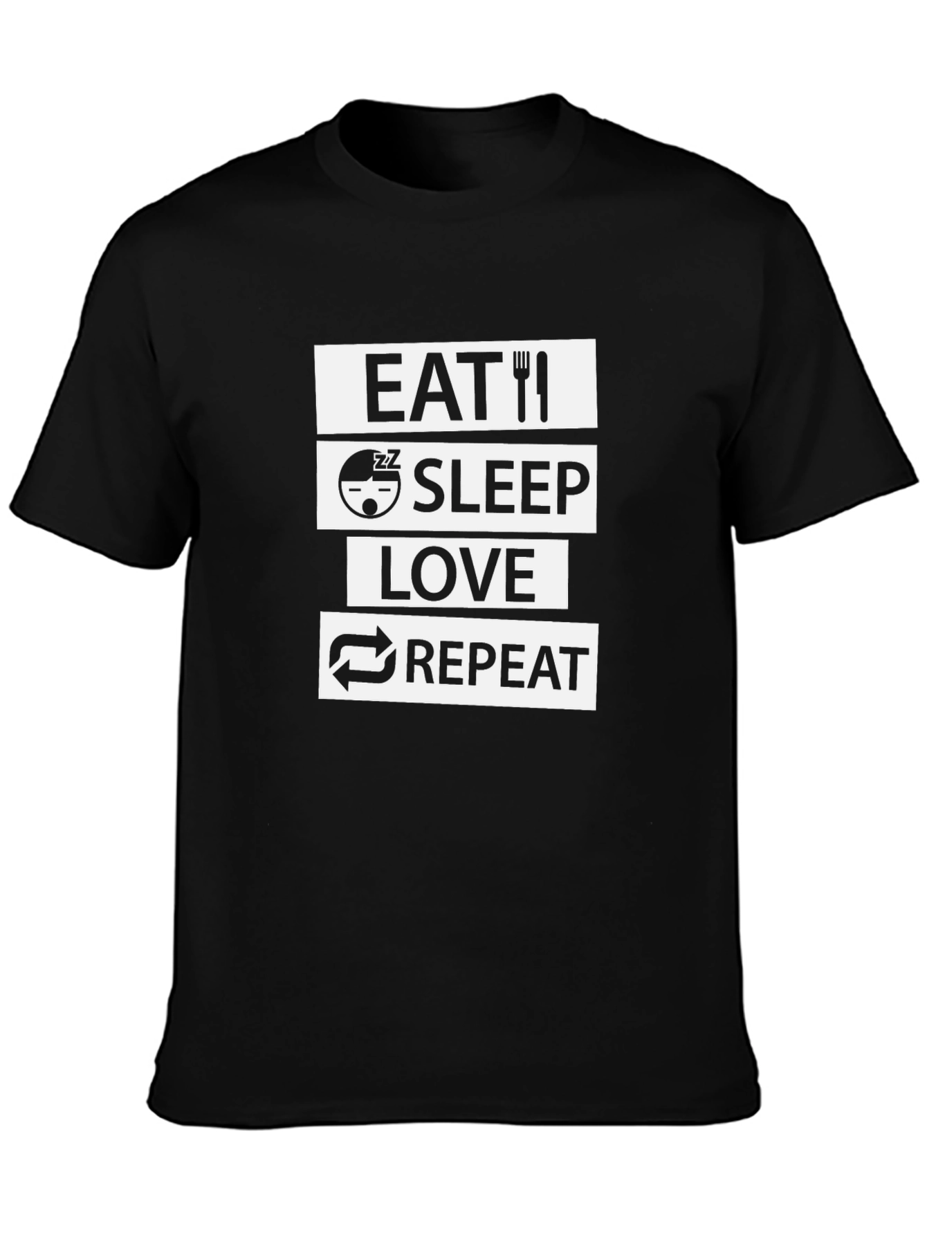 Eat Sleep Love Repeat Black Graphic T-Shirt