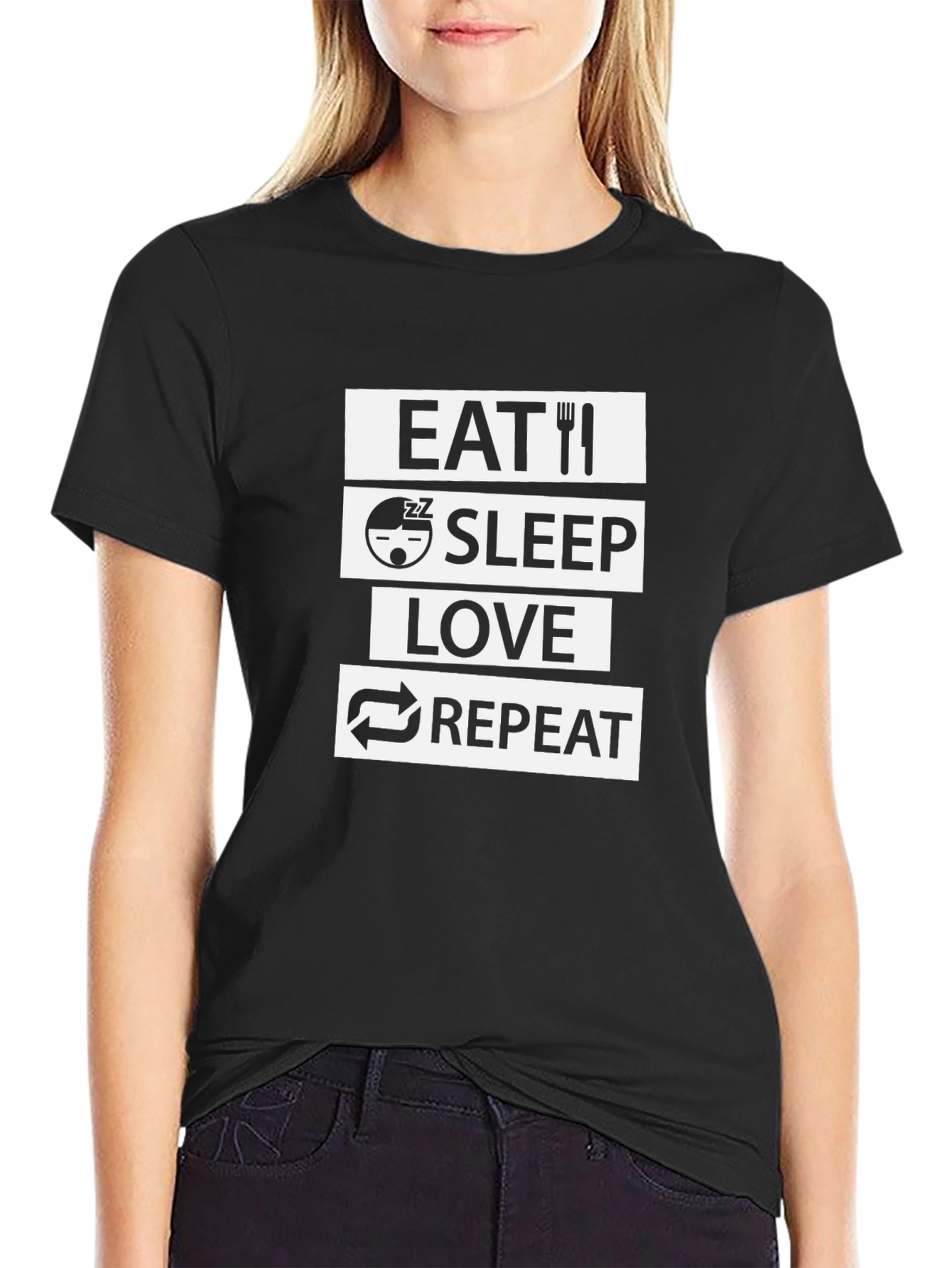 Eat Sleep Love Repeat Black Graphic T-Shirt