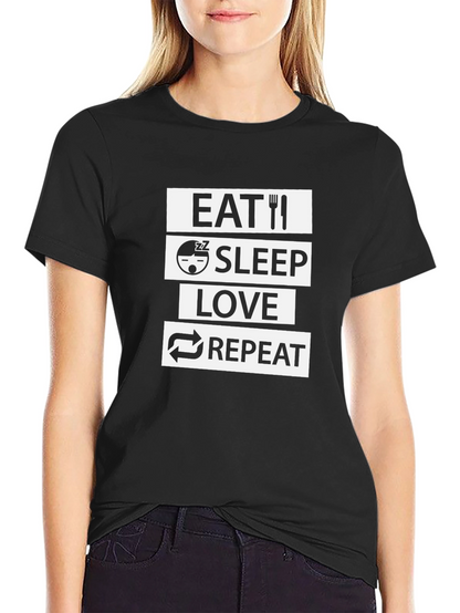 Eat Sleep Love Repeat Black Graphic T-Shirt