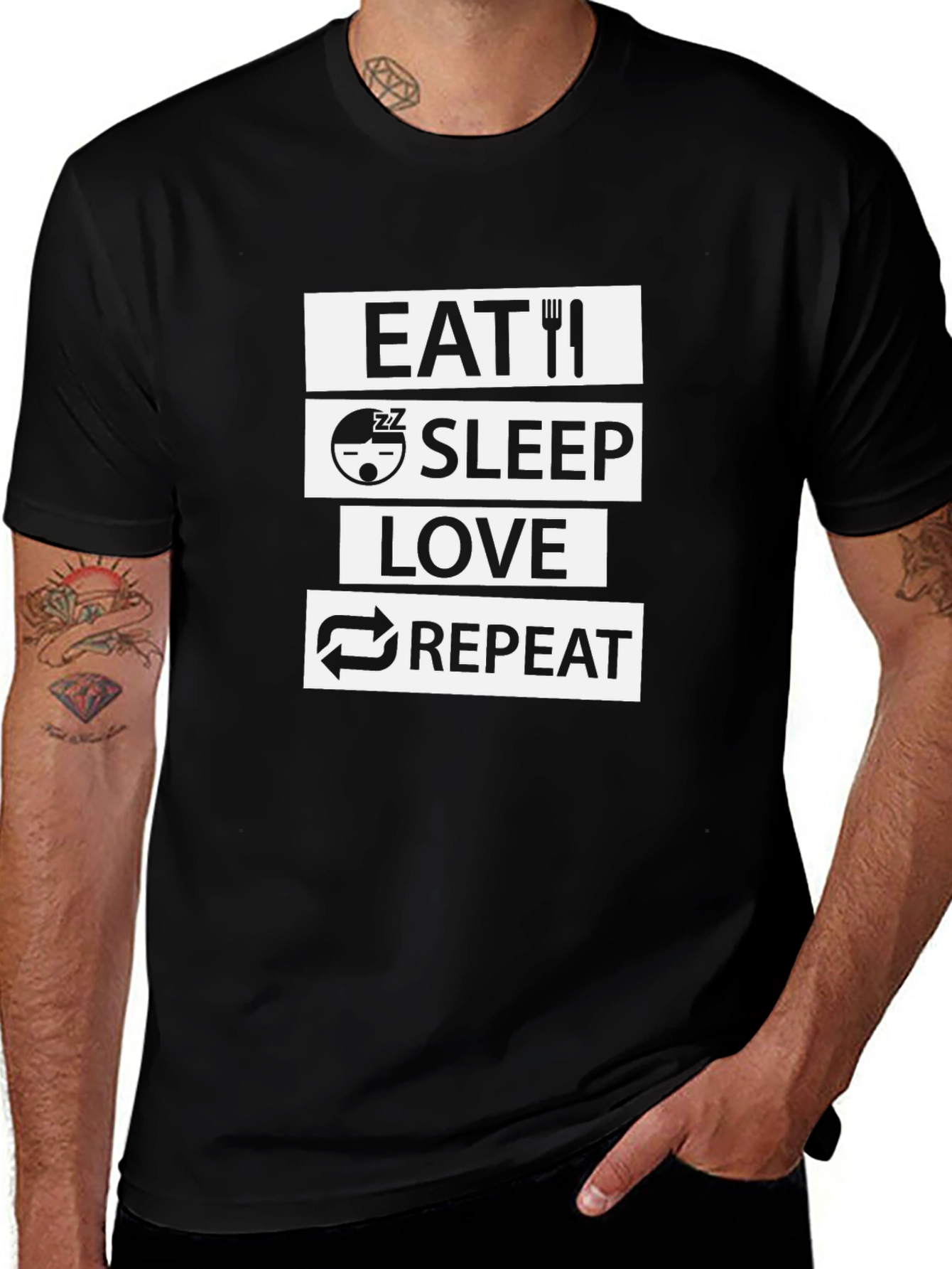 Eat Sleep Love Repeat Black Graphic T-Shirt