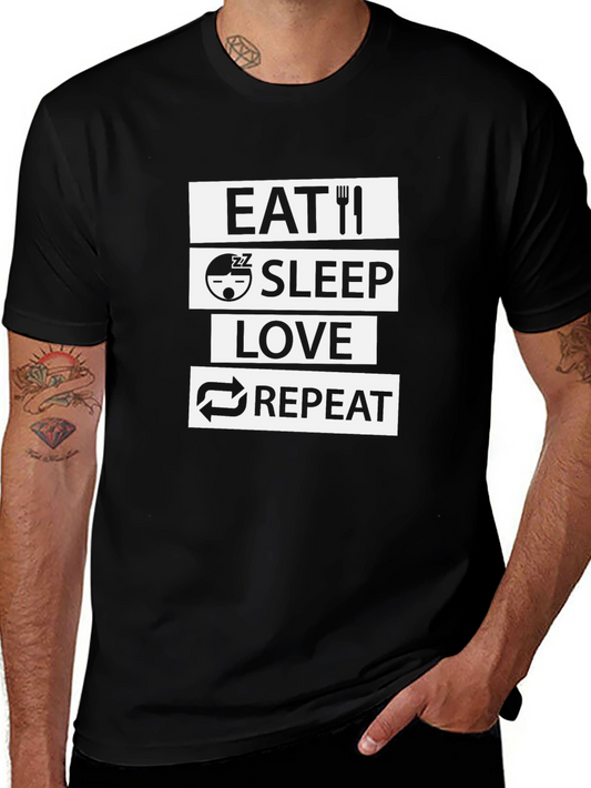 Eat Sleep Love Repeat Black Graphic T-Shirt