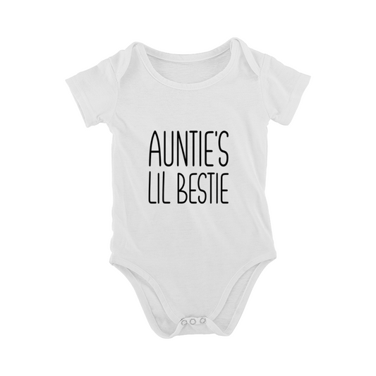Minimal Auntie's Lil Bestie Plain White Baby Onesie, Daily Comfort Infant Bodysuit