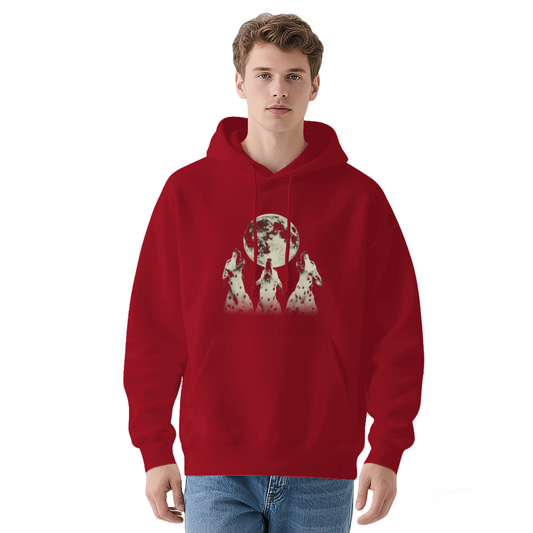 Three Dalmatians Howling At Moon Red Hoodie, Dog Lover Cozy Daily Top
