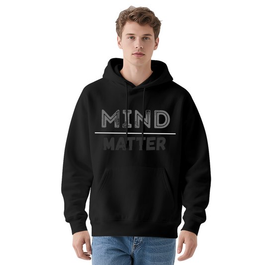 Distressed MIND MATTER Motivational Text Hoodie, Unisex Cozy Gym Sweatshirt