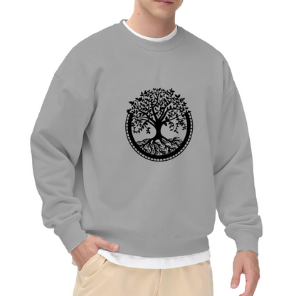Mystical Life Tree Circle Minimal White Crewneck Sweatshirt