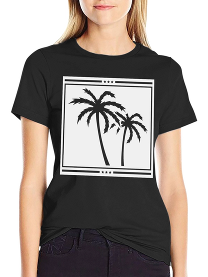 Palm Tree Graphic Tee - Black Cotton Casual Shirt