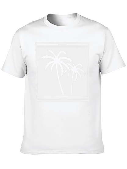 Palm Tree Graphic Tee - Black Cotton Casual Shirt