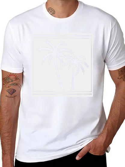 Palm Tree Graphic Tee - Black Cotton Casual Shirt