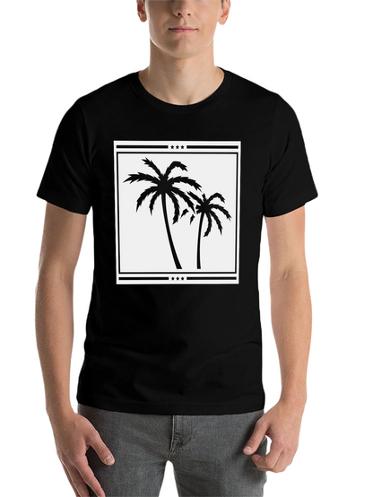 Palm Tree Graphic Tee - Black Cotton Casual Shirt