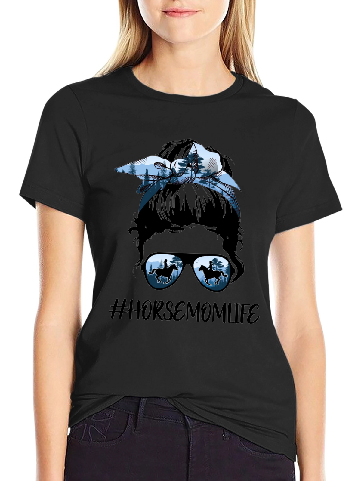 Horse Mom Life Messy Bun T-Shirt