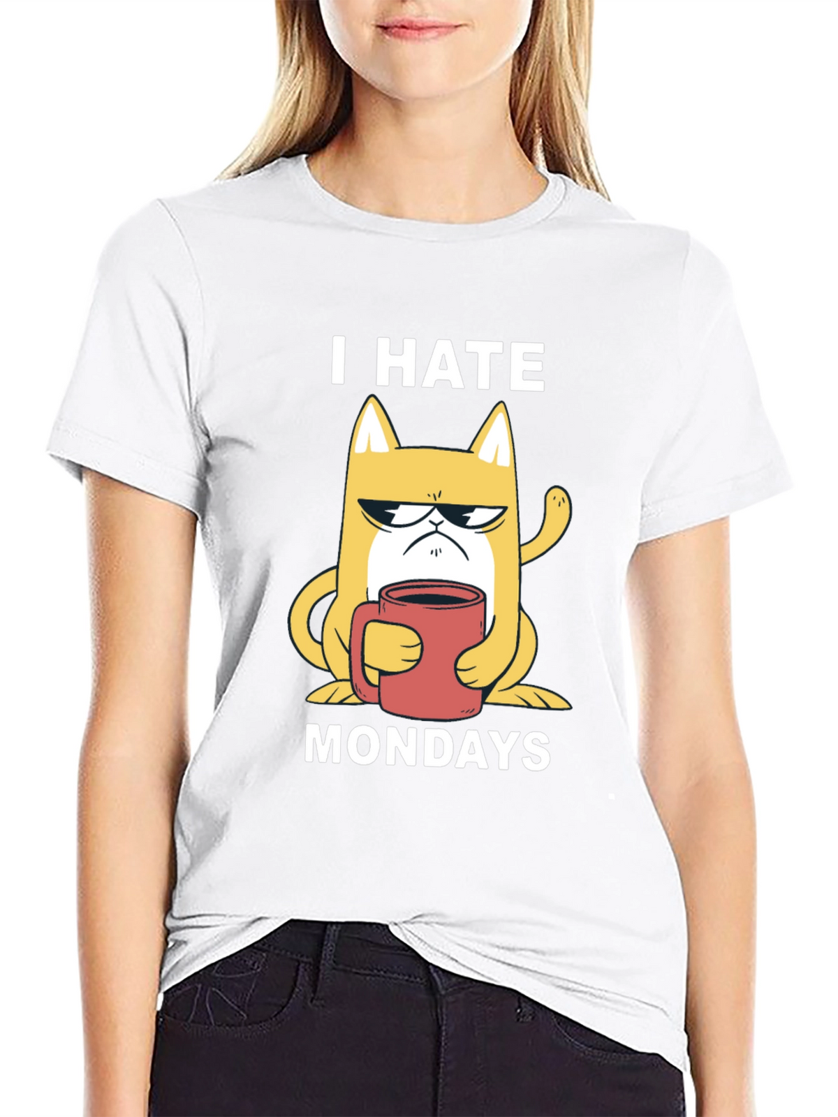 I Hate Mondays T-Shirt - Grumpy Cat with Coffee