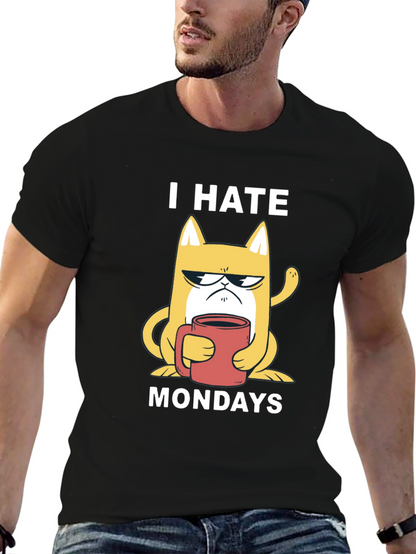 I Hate Mondays T-Shirt - Grumpy Cat with Coffee