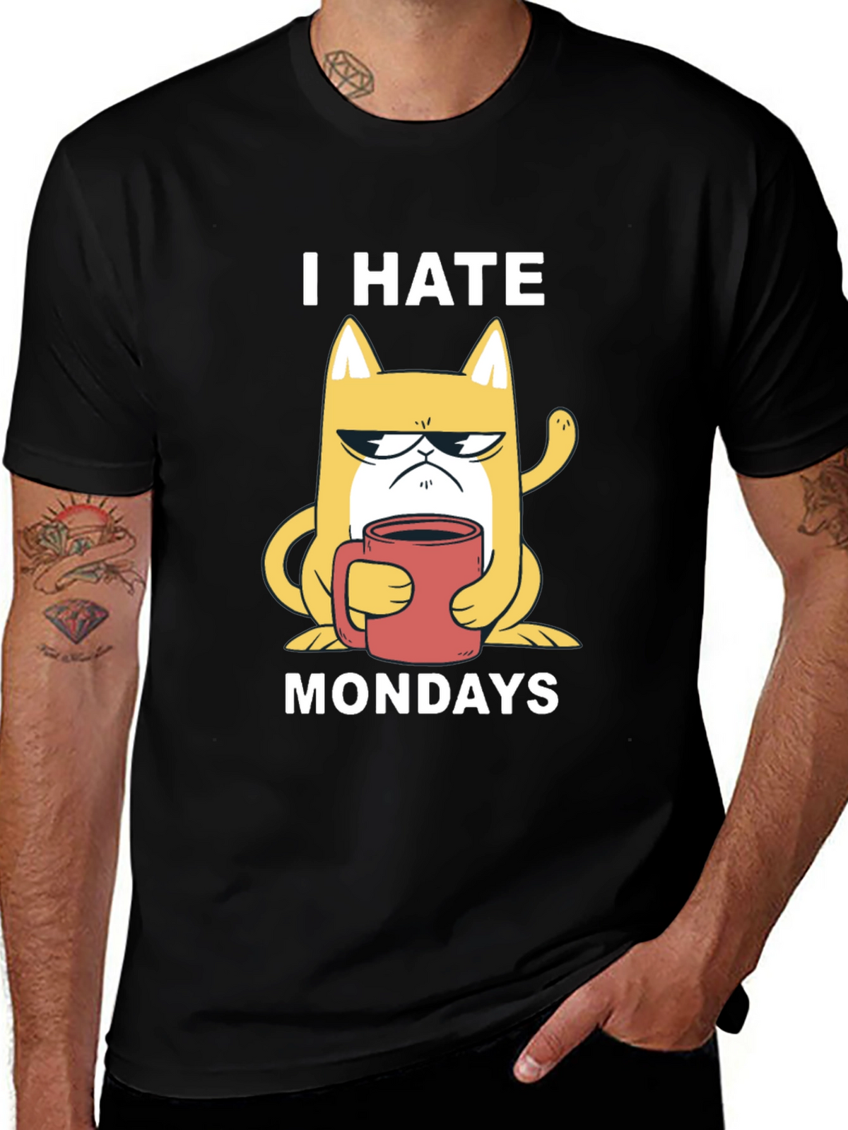 I Hate Mondays T-Shirt - Grumpy Cat with Coffee