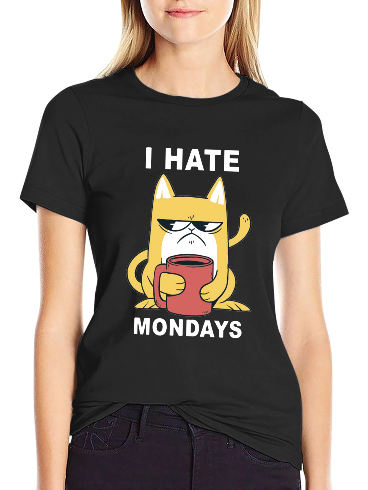 I Hate Mondays T-Shirt - Grumpy Cat with Coffee