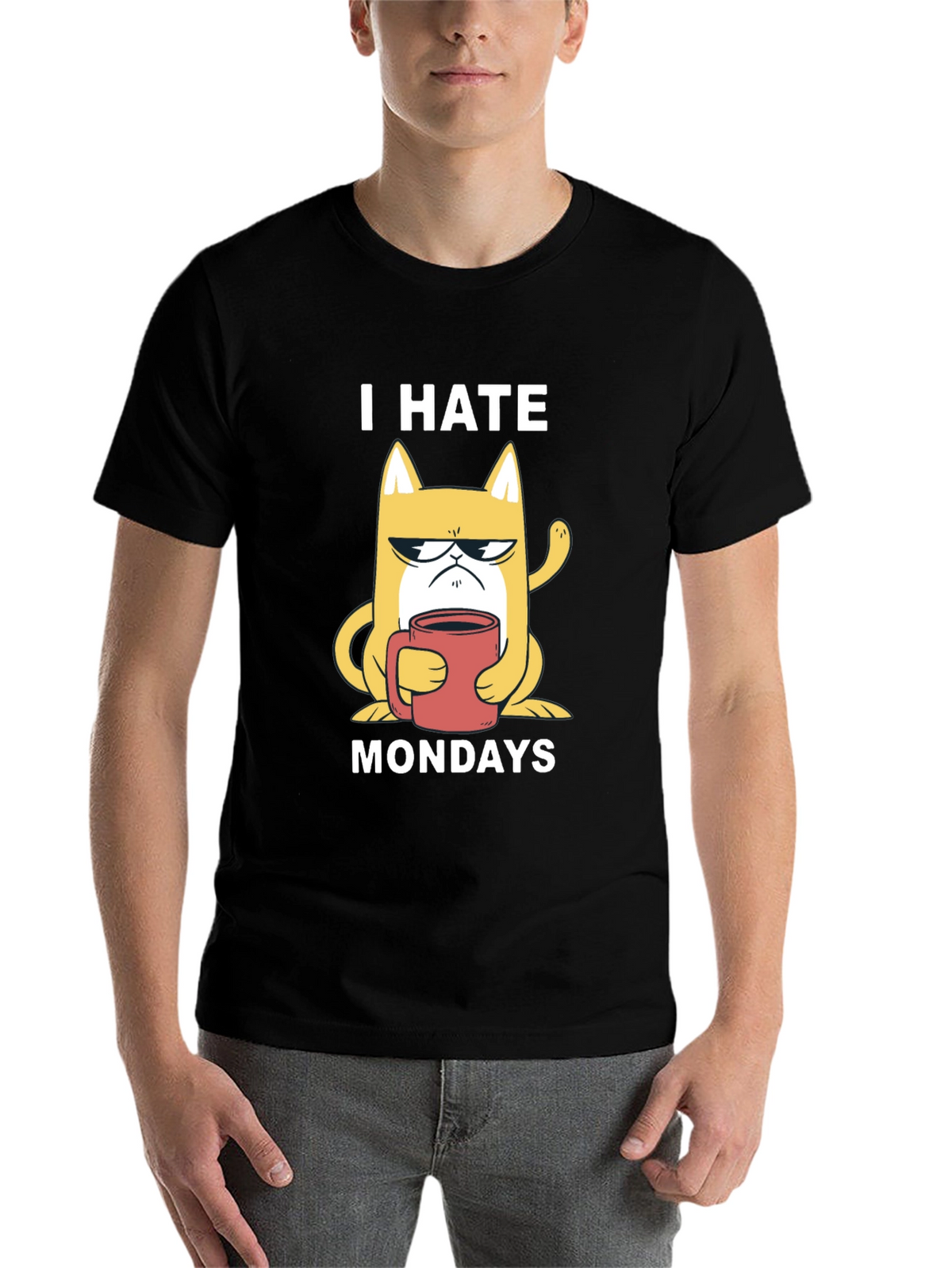 I Hate Mondays T-Shirt - Grumpy Cat with Coffee