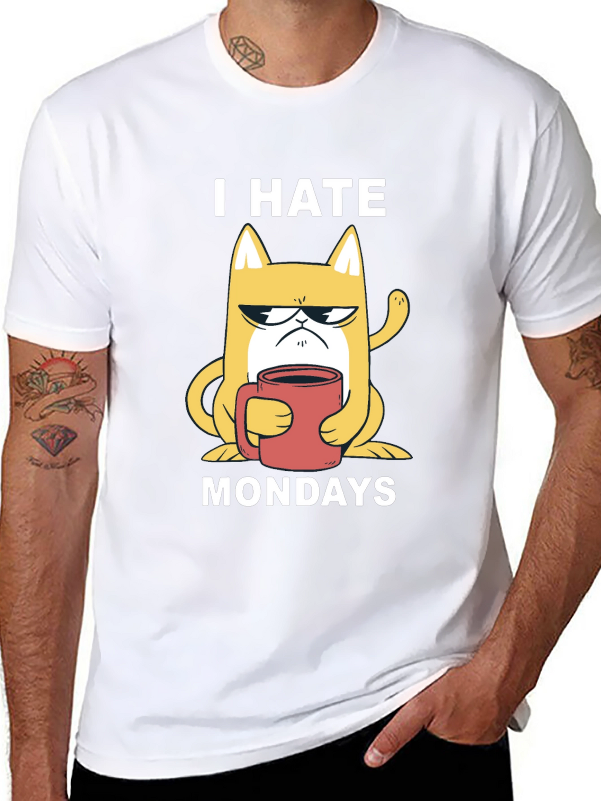 I Hate Mondays T-Shirt - Grumpy Cat with Coffee