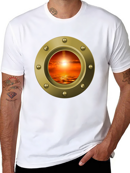 Nautical Porthole Sunset T-Shirt - Ocean View Tee
