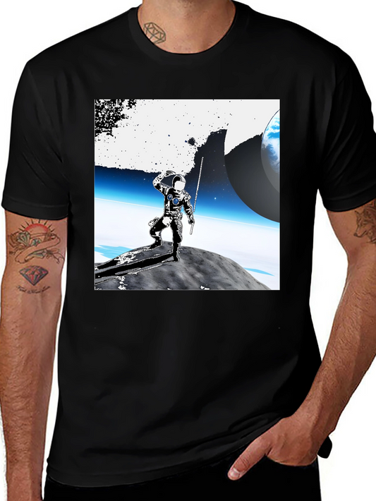 Astronaut on Moon Graphic Tee - Black Cotton