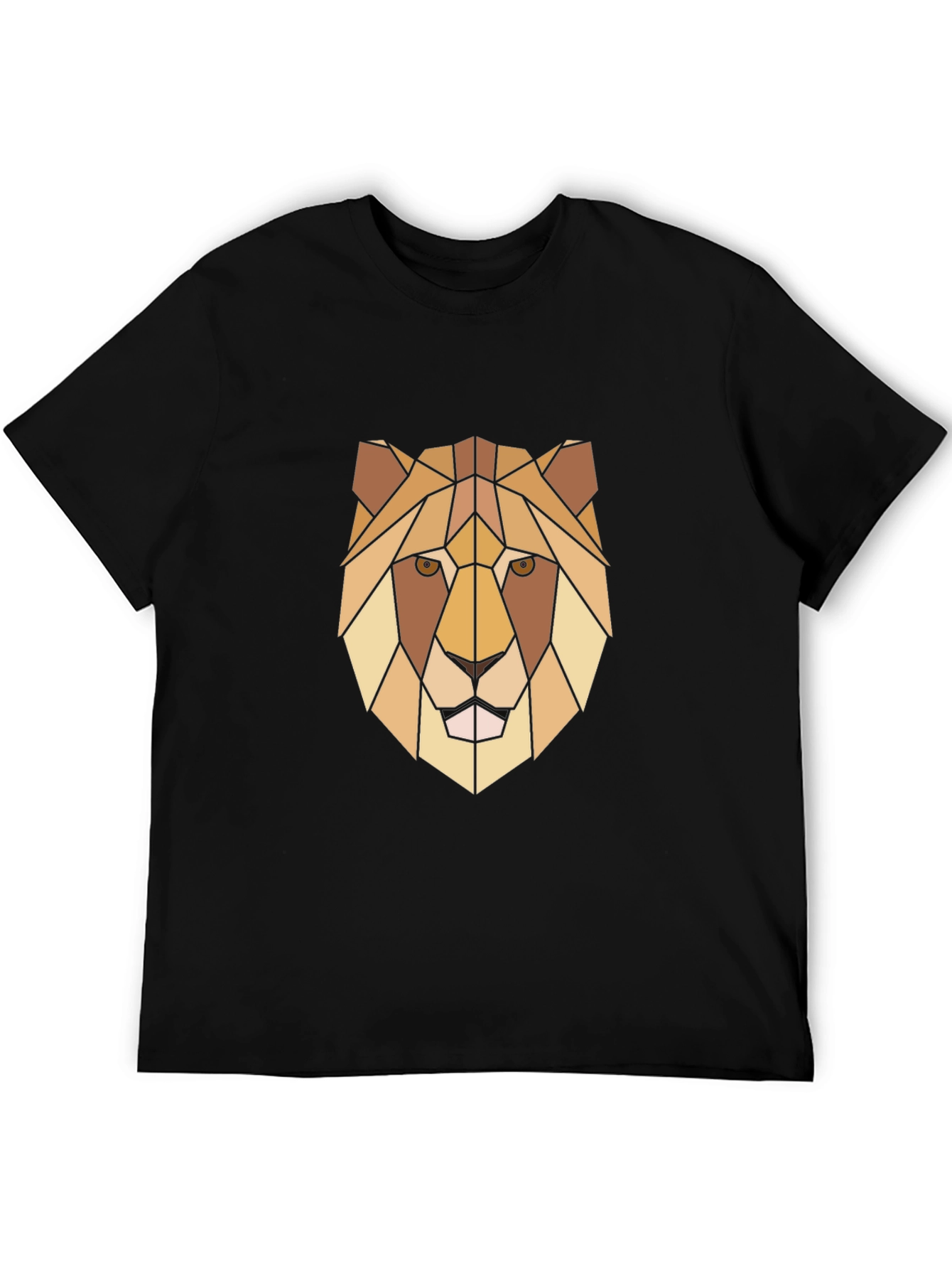 Geometric Lion Graphic Print Black T-Shirt
